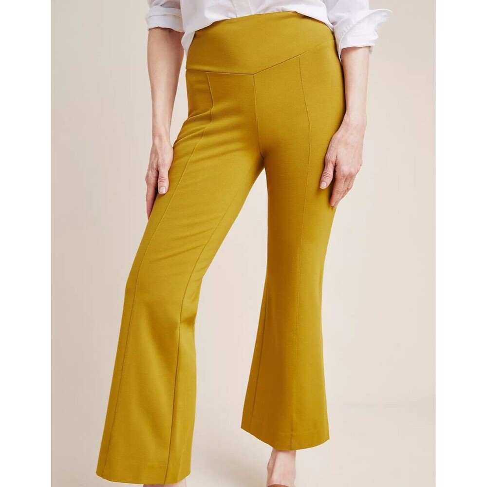 Anthropologie Women's Ponte Flare Leg Pants Autumn Gold Comfort Stretch